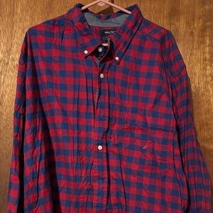 Men’s Nautica Red and Blue Long Sleeve Button Down Shirt size 3XL